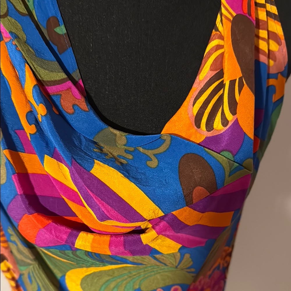 Trina Turk for Banana Republic Blue Pink Graphic Asymmetrical Tank Top - Picture 5 of 7